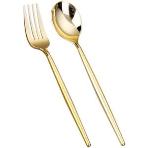 SUT 100PCS Gold Plastic Forks and Spoons Heavy Duty Set, Gold Disposable Silverware, Gold Cutlery, Gold Disposable Utensils, Plastic Flatware Includes Only 50 Spoons