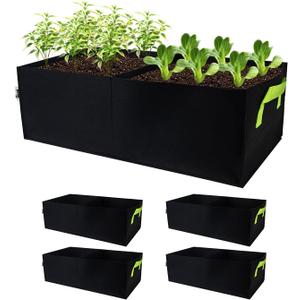 Plant Grow Bags, 5 Pack Fabric Raised Planting Bads, 2 Holes Rectangle Grow Bag, 10 Gallon Breathable Potato Tomato Planter Pots for Outdoor Vegetables Plant Flowers (Black)