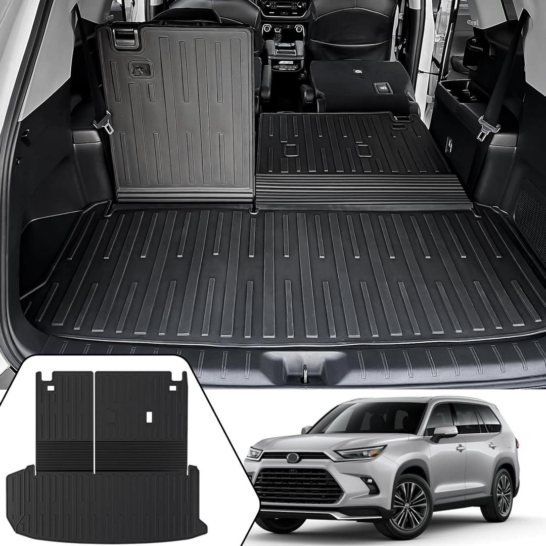 Cargo Mat with Backrest Mat 2-in-1 for 2024 2025 2026 Toyota Grand Highlander Car Mat Accessories, TPE All Weather Cargo Liner Trunk Mat(Grand Highlander-2 in 1 Trunk Mat)