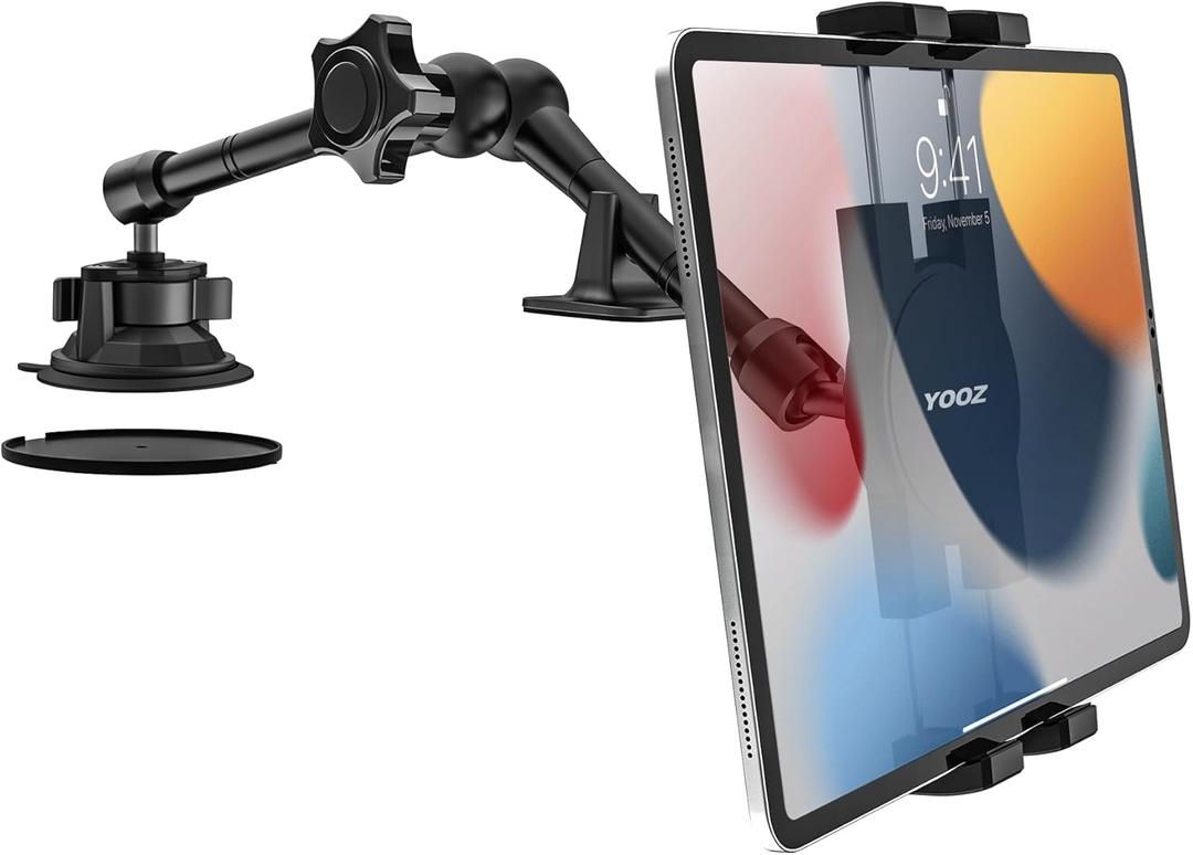Car/Truck Tablet Mount for Dashboard Windshield, Vehicle Heavy Duty Suction iPad Holder with Metal Arm for 4-12.9" Tablet & Phones, iPad Pro/Air/Mini, Galaxy, Lenovo, iPhone etc