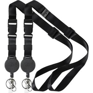 DELSWIN Heavy Duty Retractable Lanyard - 2 Pack Breakaway Lanyards for ID Badges Keys, Retractable Keychain with Upgraded Badge Reel, Lobster Clip, and Key Ring, 10 oz Retraction