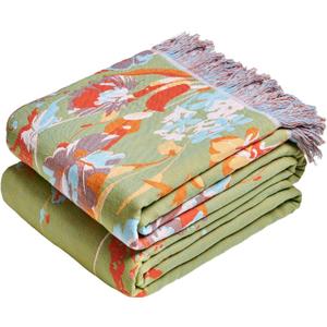 MSGKV Boho Throw Blanket 90"x108" Floral 100% Cotton Blanket with Flower and Butterfly for Bed Spring Breathable Lightweight Farmhouse King Blankets Home Decor Muslin