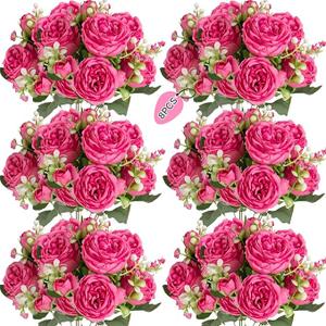 ASTRYAS 8Pcs Artificial Flowers Fake Peonies Silk Peony Bouquet Faux Flowers Bulk Arrangements for Decoration Vase Florals Arrangements Wedding Home Party Table Hot Pink