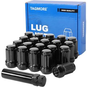 20pcs 1/2"-20 Spline Lug Nuts - Compatible with 1987-2018 Wrangler, 2002-2012 Liberty, 1993-2010 Grand Cherokee, 1984-2001 Cherokee, One-Piece Design Wheel Lug Nut Set with Socket Key (Black)