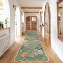 Floral Machine Washable Runner Rug, Ultra-Thin 2.6x10 Green Hallway Runner Rug Non Slip for Bedroom Bathroom, Non-Shedding Soft Carpet Runners for Entrance Laundry Room (2'6"x10', Green)
