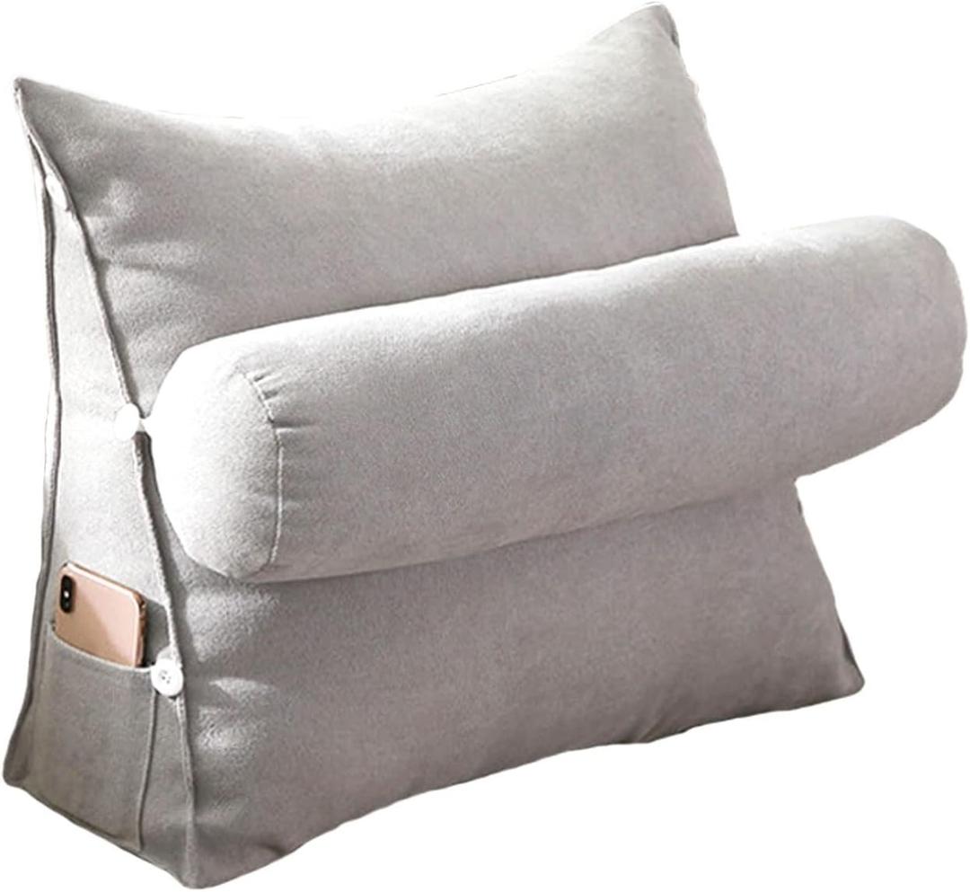 Bed Pillow for Sitting Up, Headboard Cushion Reading Pillows for Sofa Bed Office Chair, Rest Cushion Adjustable Wedge Cushion Pillow, Provides Lumbar Support (Color : Gray, Size : 45x50x22cm)