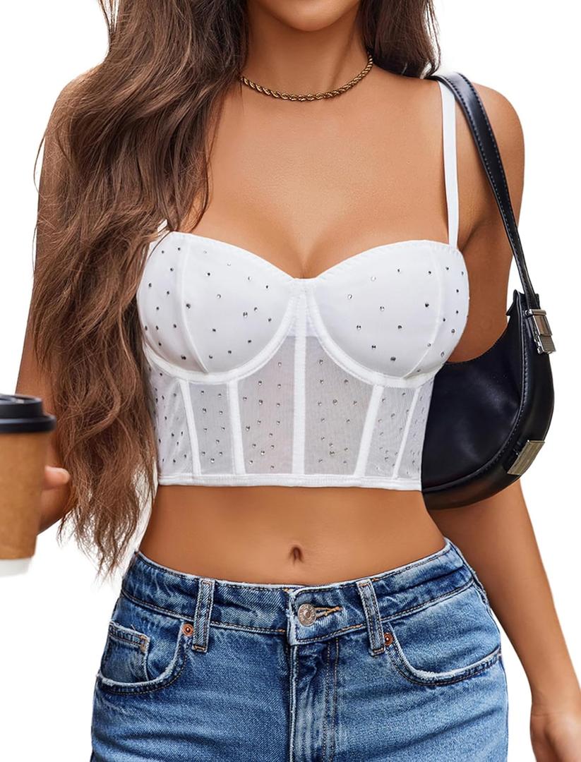 Avidlove Corset Tops For Women Push Up Bustier lingerie Y2K Sexy Going Out Party Club Top (Large, White)