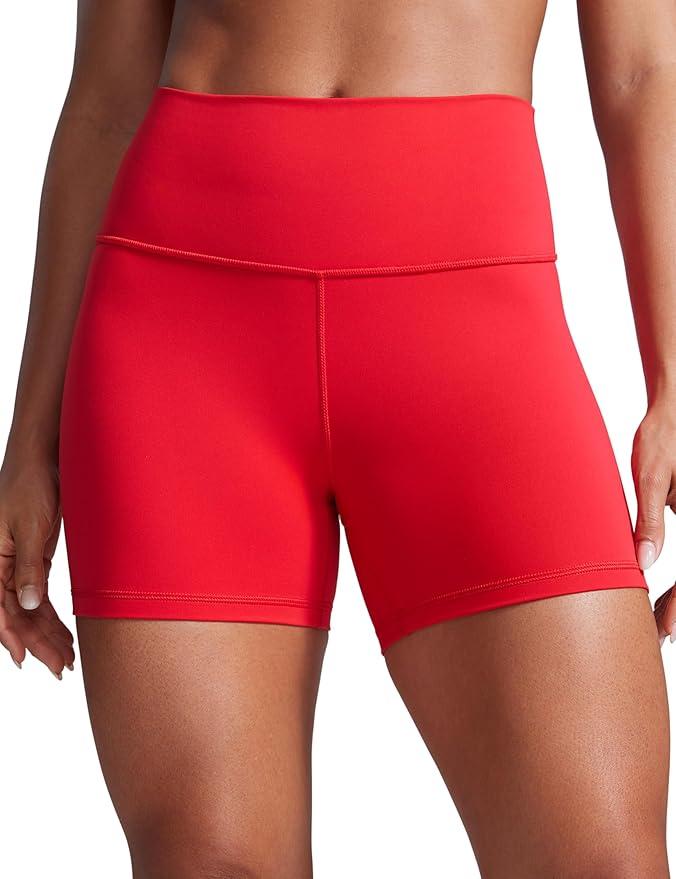 Biker Shorts - High Waisted Workout Running Volleyball Spandex Yoga, Red,Small-Meduim