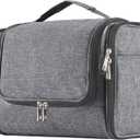 Buruis Hanging Toiletry Bag for Women and Men, Large Water-Resistant Makeup Organizer with Sturdy Hook, Lightweight Nylon Dopp Kit for Full-Sized Toiletries & Cosmetics, Oxford Gray