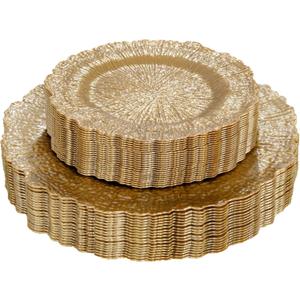 DaYammi 60Pcs Gold Plastic Plates-Elegant Gold Plates Disposable & Reusable-Heavy Duty Plastic Plates for Party Including 30 Dinner Plate, 30 Dessert Plate for Weddings,Dinner Parties