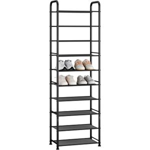 STORAGE MANIAC 10-Tier Tall Shoe Rack, 20 Pairs Narrow Slim Shoe Shelf, Metal Frame Shoes Stand for Small Space, Space-Saving Shoes Organizer, Vertical Shoes Tower for Garage, Entryway, Closet, Dorm
