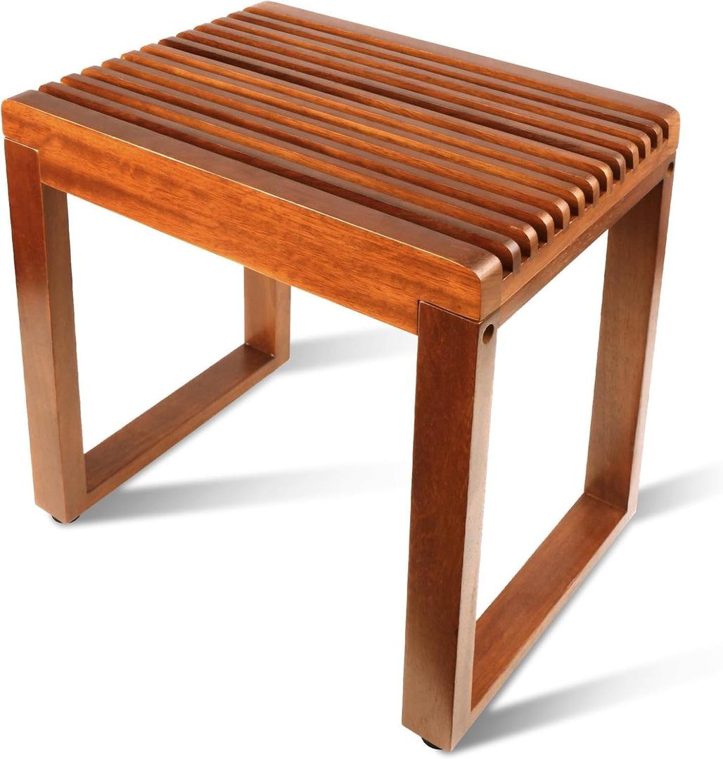 Compact Teak Shower Bench 15.7  Heavy Duty 500 lbs, Waterproof Bath Stool for Small Walk-in Shower, Elderly & Disabled Safe Shower Seat
