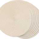 FunWheat Round Braided Placemats Set of 8 Place Mats for Dining Table Woven Washable Non-Slip Table Mats 15 Inch(Ivory,8pcs)