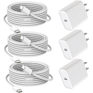 iPhone 17/ 16/ 15 Charger Fast Charging 3Pack 40W USB C Charger Fast Charging Block with 10FT USB C Cable for iPhone 17/ 17 Pro/ 17 Pro Max/ 17 Air/ 16/ 16 Plus/ 16 Pro/ 16e/ 16 Pro Max/ 15/ 15 Pro Max/ iPad Pro