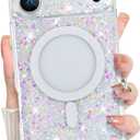 Bonoma for iPhone 17 Pro Max Case 2025 Sparkly Glitter Bling Back, Magnetic Support for MagSafe Shockproof, Crystal and Clear High-Duty Protection for Girls Women-Sparkly Glitter