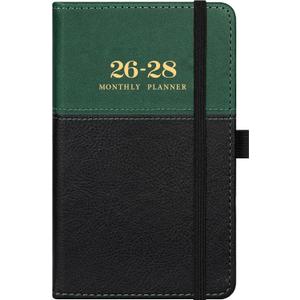 2026-2028 Pocket Calendar/Planner - 3 Year Monthly Pocket Calendar 2026-2028, from January 2026 to December 2028, 6.4" x 3.8", with Elastic Closure, Water Proof Leather - Green