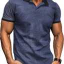 Mens Muscle Polo Shirts V Neck Slim Fit Short Sleeve Golf T-Shirts Contrast Collar Ribbed Knit Cotton Tee Shirt (XXL)