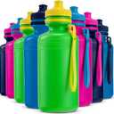 Bedwina Bulk Water Bottles For Kids - (Pack of 12) 18 Oz - 7.5 Inch BPA-Free Plastic with Pop-up Tops & Handles for Sports, Summer, Reusable Water Bottles Bulk For School