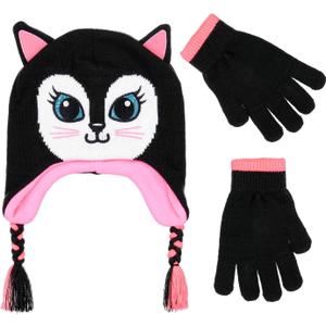 PEAK 2 PEAK Girls Knitted Animal Beanie Winter Hat & Glove Set  Warm Cold-Weather Accessories for Ages 49