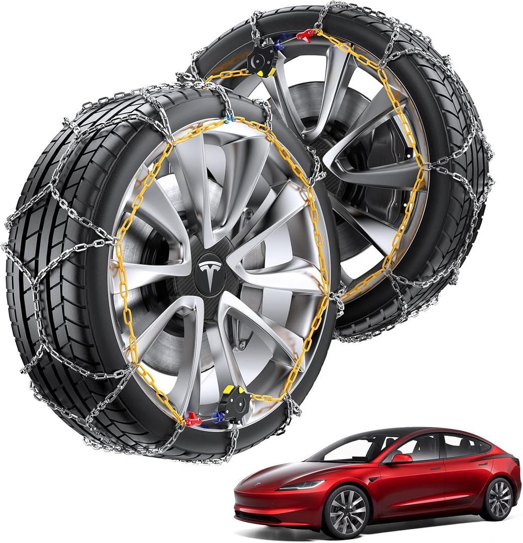 Snow Chains for Tesla Model Y, Auto-locking Cable Traction Tire Chain, Tesla Accessories 2023 2024, Set of 2