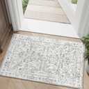 jinchan 2x3 Washable Rug for Entryway - Vintage Floral Ultra-Thin Low Pile Soft Small Non Slip Distressed Indoor Door mat Accent Area Rug for Entrance Kitchen Bathroom Bedroom (2x3ft,Grey)