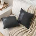 Laolitou Set of 2 Boucle Pillow Covers 18x18 Inch with Faux Leather Accents Pillow Cases Cosy Soft Couch Cushion Covers for Sofa Couch Bed Chair Bedroom Living Room Home Decor, Charcoal Black