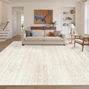 Soalmost 8x10 Area Rugs for Living Room, Washable Vintage Floral Non-Slip Low Pile Natural Rug Soft Throw Large Carpet for Dining Room Bedroom Home Office (Beige/Cream, 8'x10')
