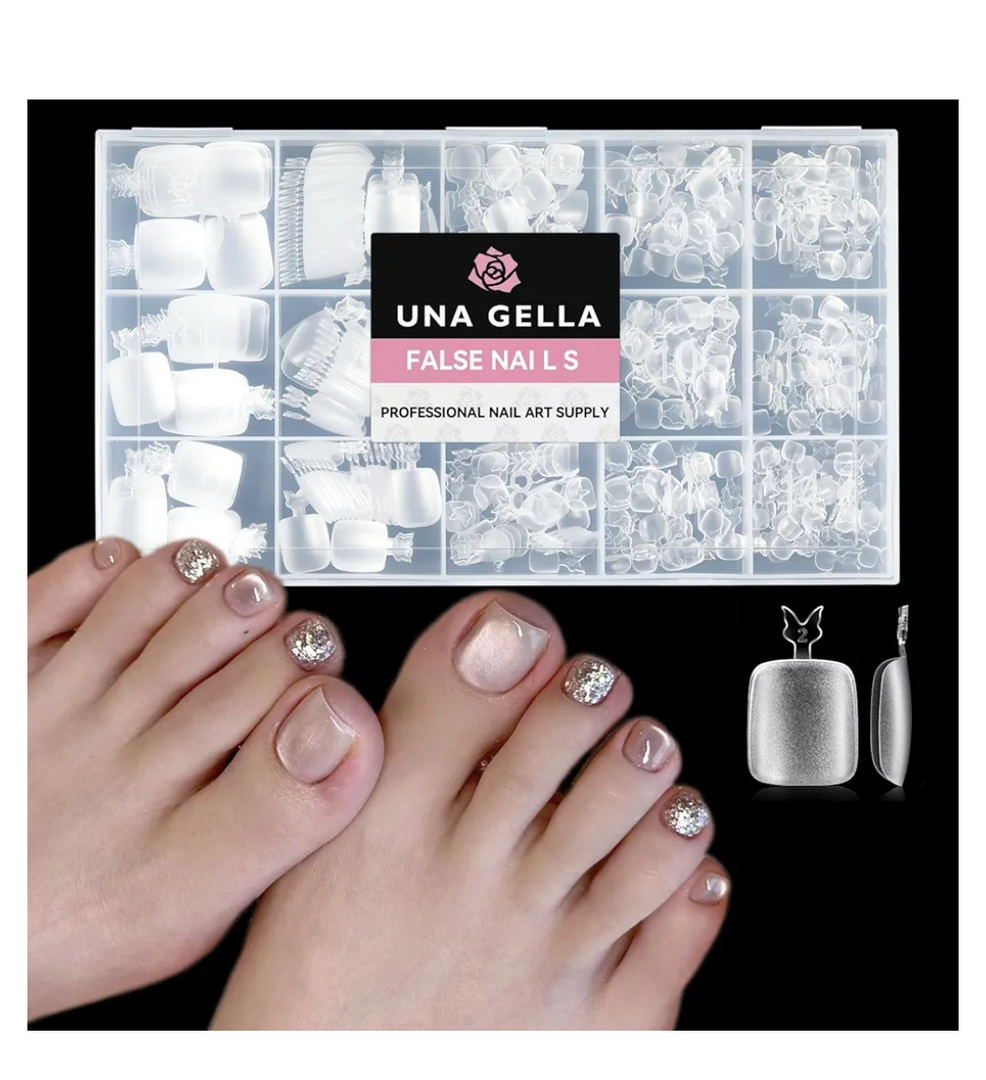 UNA GELLA Toe Nail Tips 504Pcs - Full Cover Matte Squavol Toe Nails Soft Gel Pre-file Gel Toe Nail Tips For Toe Nail Extensions Home DIY Nail Salon Soak Off 15 Sizes