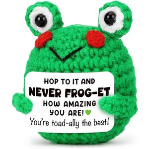2 x Mini Frog Crochet Teacher Appreciation Gifts for Teachers, Mothers Day Gifts for Mom from Daughter Son, Cute Crochet for Mothers Day Decorations, Inspirational Gift Ideas for Friends, Coworkers