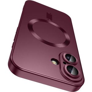 LEKEVO Magnetic for iPhone 16 Case [Compatible with MagSafe][Built-in Camera Lens Protector] Slim Soft Silicone Bumper Shockproof Metallic Luster Phone Case (Burgundy)