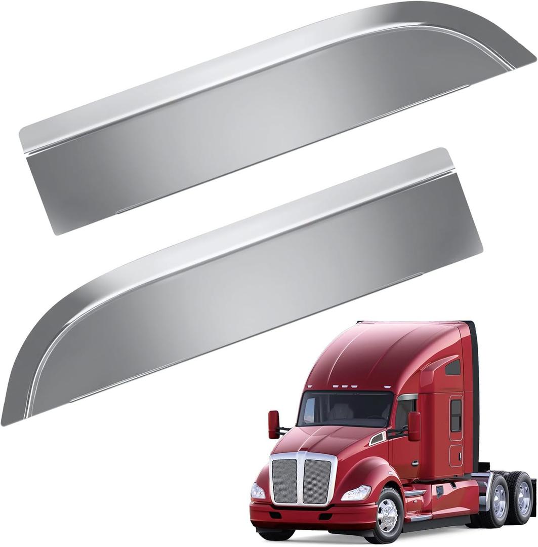 2 PCS Stainless Steel 8" Chop Tops Polished for Kenworth T680/T880 - Sunshade Visors with Anti-Scratch Film