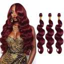 Body Wave Human Hair Bundles 99J Burgundy 30 32 34 Inch Virgin Remy Hair 3 Bundles Wine Red Soft Silky No Tangle Sew In Weave