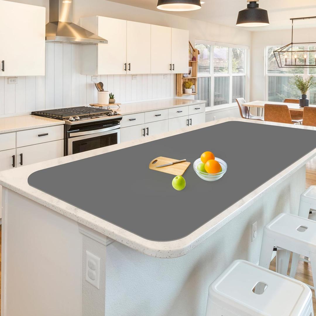 Silicone Mats for Kitchen Counter, Treerit 47.24"x 23.62" Extra Large Silicone Mat, Non-slip Heat Resistant Kitchen Counter Mat, Quartz Countertop Protector, Shipped Rolled Up, No Creases, Gray