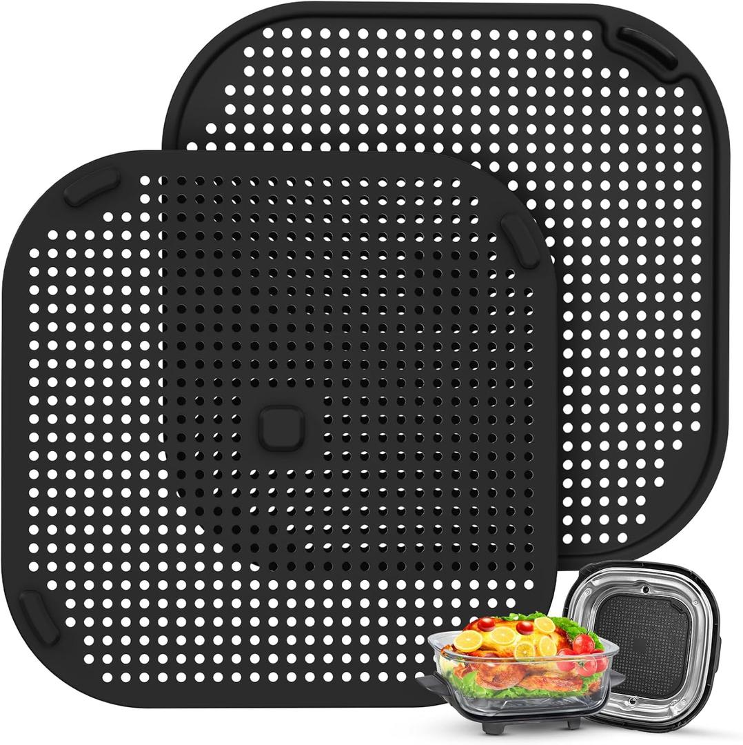 2 PCS Silicon Splatter Shield for Ninja Crispi Air Fryer Heat-Resistant Splash Guard,for Ninja Crispi Accessories,Crisp Containers,Crispy Replacement Parts Protects Kitchen from Oil Black