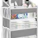 Ofiray-home Hanging Diaper Organizer for Changing Table,Cribs,Car,Playard or Wall & Nursery Organization-Durable 2-Tier Diaper Organizer with Mesh Pockets and Viewable Design, Won't Deform, Light Gray