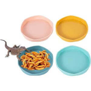 COMSUN 4 Pack Small Reptile Food Dish Bowl, Plastic Worm Water Dish Plate for Lizard Gecko Bearded Dragon Chameleon 4" W x 4" D x 0.5" H, Blue and Yellow