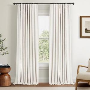 INOVADAY 100% Blackout Curtains for Bedroom, Black Out Curtains 96 Inch Long, Clip Rings Linen Blackout Drapes, Thermal Insulated Room Darkening for Living Room, 2 Panels - Beige,W50xL96