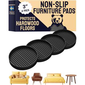 CasterMaster Non Slip Furniture Pads 3 Inch - Rubber Chair Leg Floor Protectors for Hardwood - Round Caster Cups & Couch Stoppers - Heavy Duty Feet Grippers (Black, Set of 4)