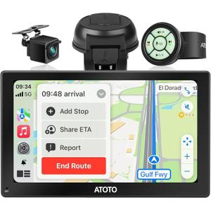 ATOTO P8 Wireless Portable Android Auto Carplay Screen for Car, 7'' QLED Glare-Suppressing Car Screen with WDR&Auto Dimmer, 1080P Backup Cam, Remote Control, On-Dash Cam Input, P807SD-RC