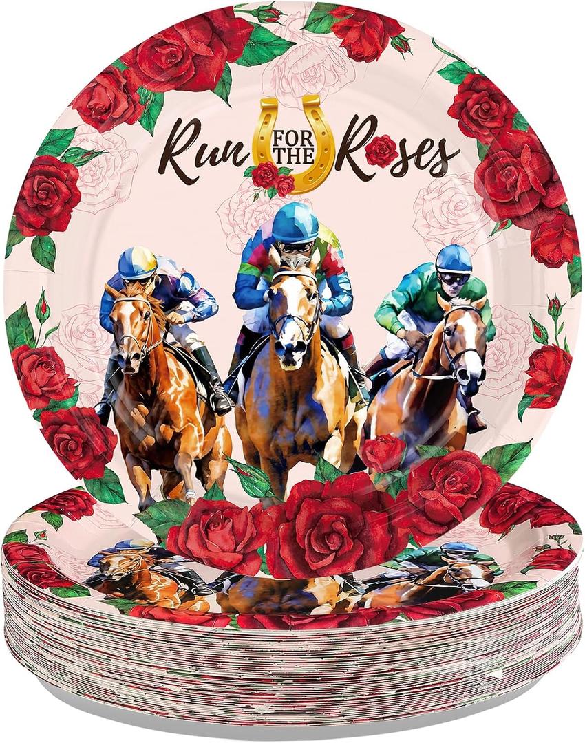 50Pcs Derby Day Paper Plates 10 Inch Large Heavy Duty