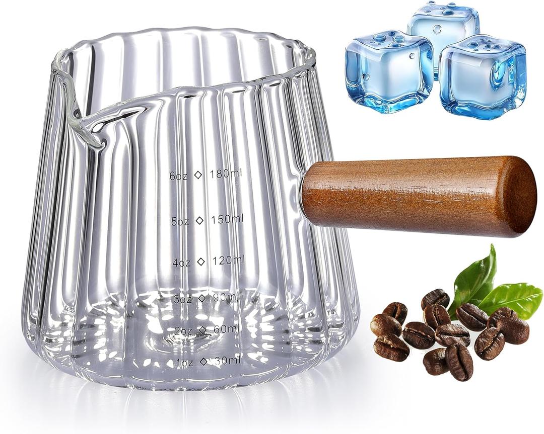 6OZ Espresso Cups Glass, JJOO Espresso Shot Cup With V-Shaped Mouth, Glass Measuring Cup, Markings in both oz & ml