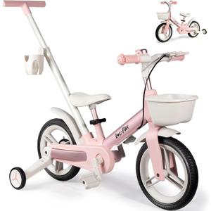 Toddler Bike with Training Wheels for Kids 1-3, 6 in 1 Balance Bike for Toddlers 2-4 with Pedals, Brake & Baskets, 12" Baby Push Tricycle for 2 3 4 5 Year Old Boy Girl Toy & Gift, Large