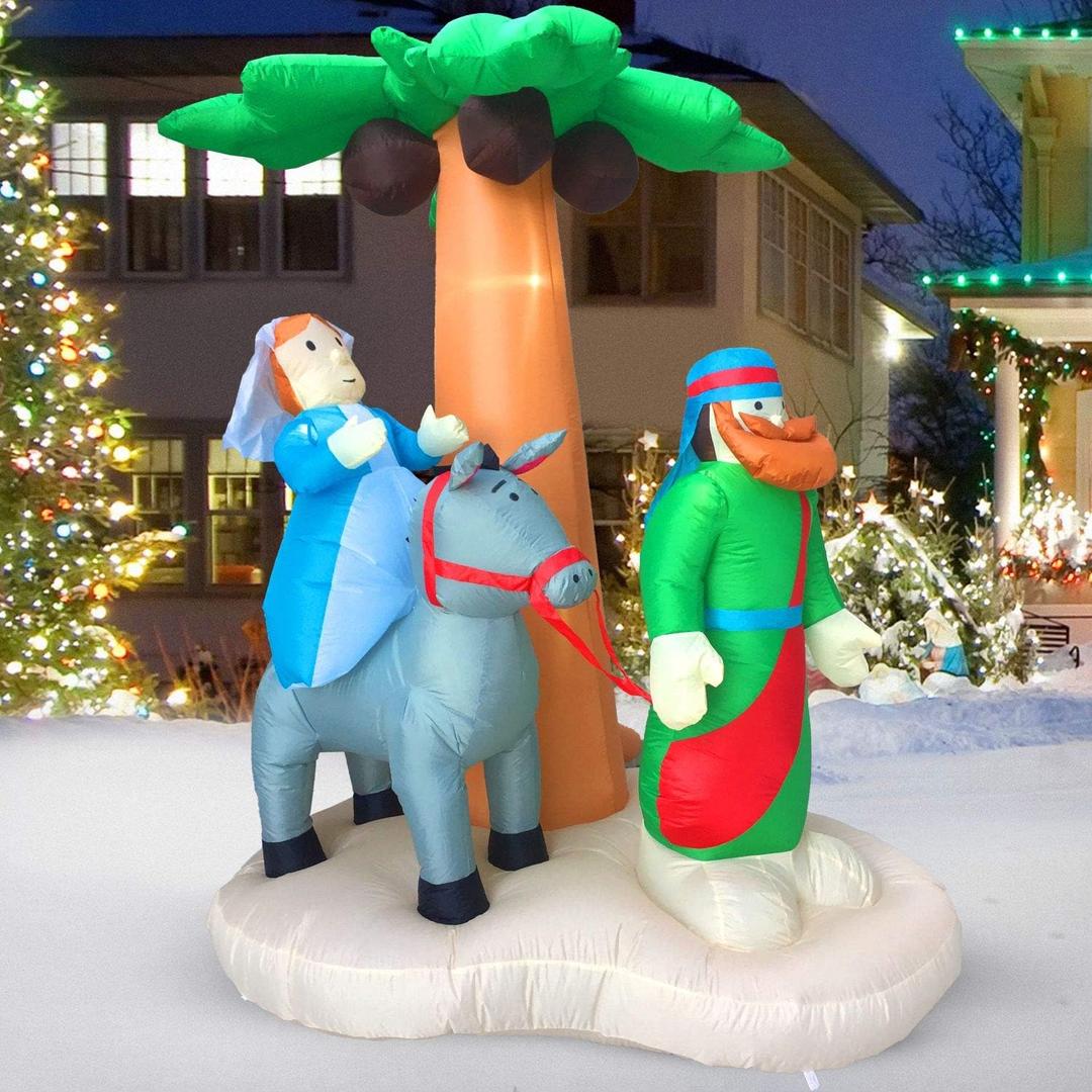 HappyThings! Christmas or Messianic Inflatables Outdoor Decorations for The Yard Blow Up Nativity Sets Journey to Bethlehem w/LED Lights and Blower for The Holidays 7x5.5x4 ft
