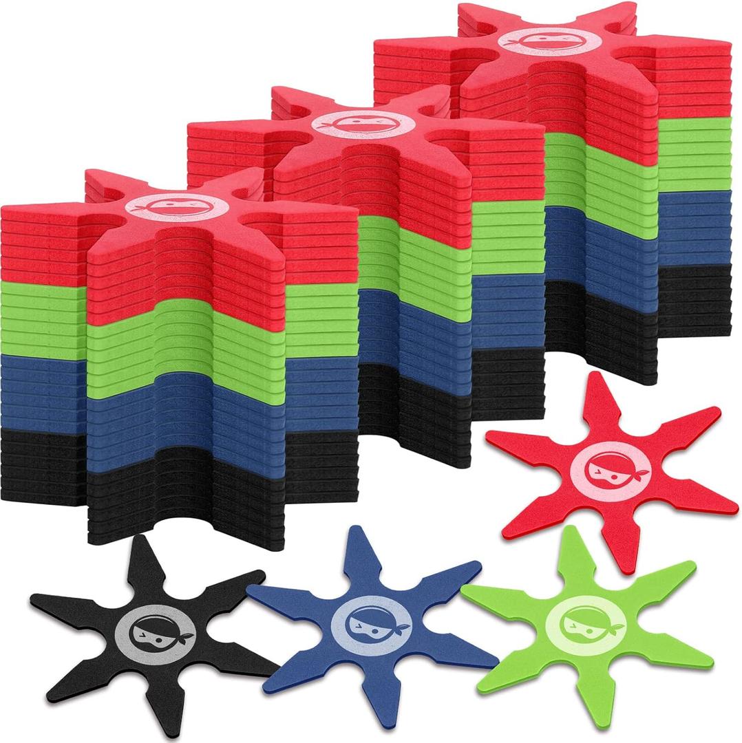 Chivao Ninja Foam Star Toys Small Throwing Foam Stars Throwing Toys Ninja Party Favors for Birthday Party Costume Accessory Halloween Cosplay, 4 Inch(24 Pcs,Blue, Red, Black, Green)