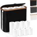 Toilet Paper Storage with Lid and Handle, 12 Roll Toilet Paper Basket Bathroom Standing Organizer, Folding Storage Bag with Foot Base, Slim Holder Container for Rolling Tissue, Towel- Black