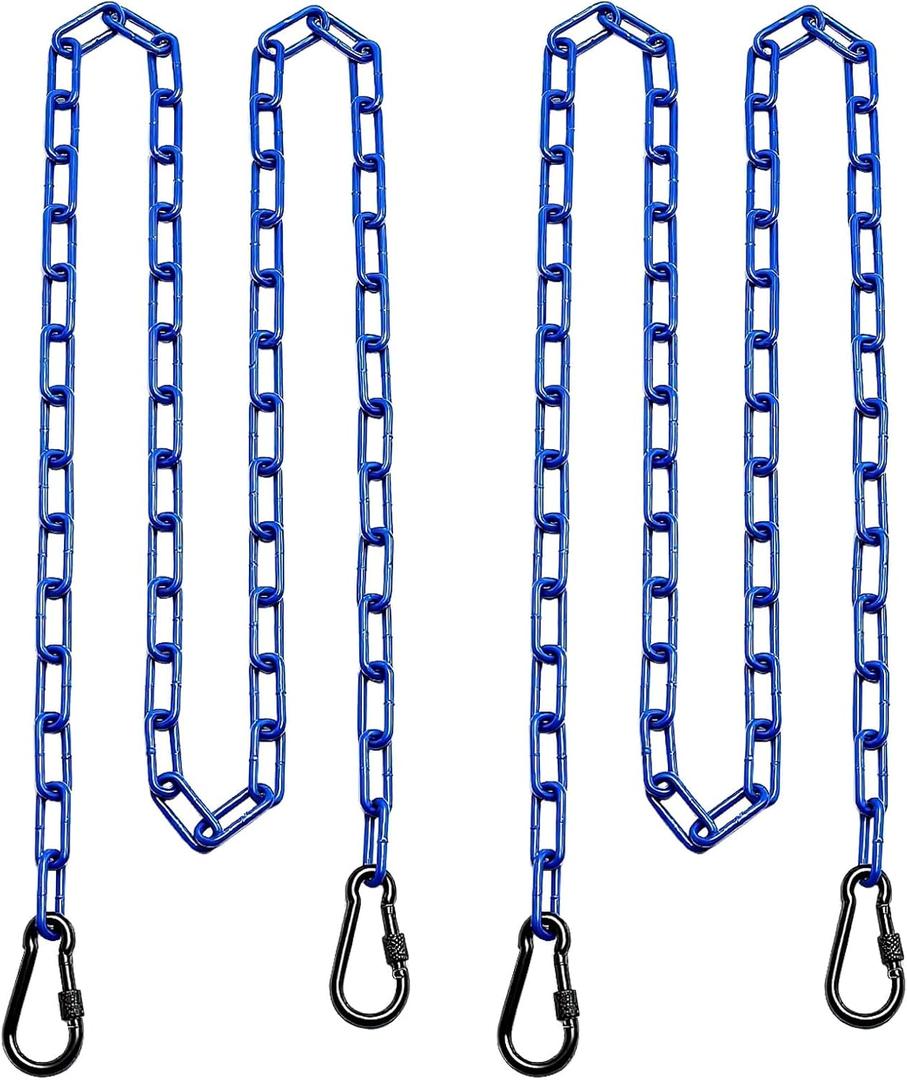 2 Swing Chains Heavy Duty (63") Fully Plastic Coated with 4 Free Quick Links Anti-Rust Iron Link Chains for Playground Kids Tree Swing Seat Accessories and Replacement (Blue)