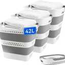 3 Pcs 42L Medium Collapsible Plastic Laundry Basket with Handles, Foldable Laundry Basket Hamper, Pop Up Storage Container Organizer for Washing Storage (Gery, 17 Inch * 13 Inch * 15 Inch)