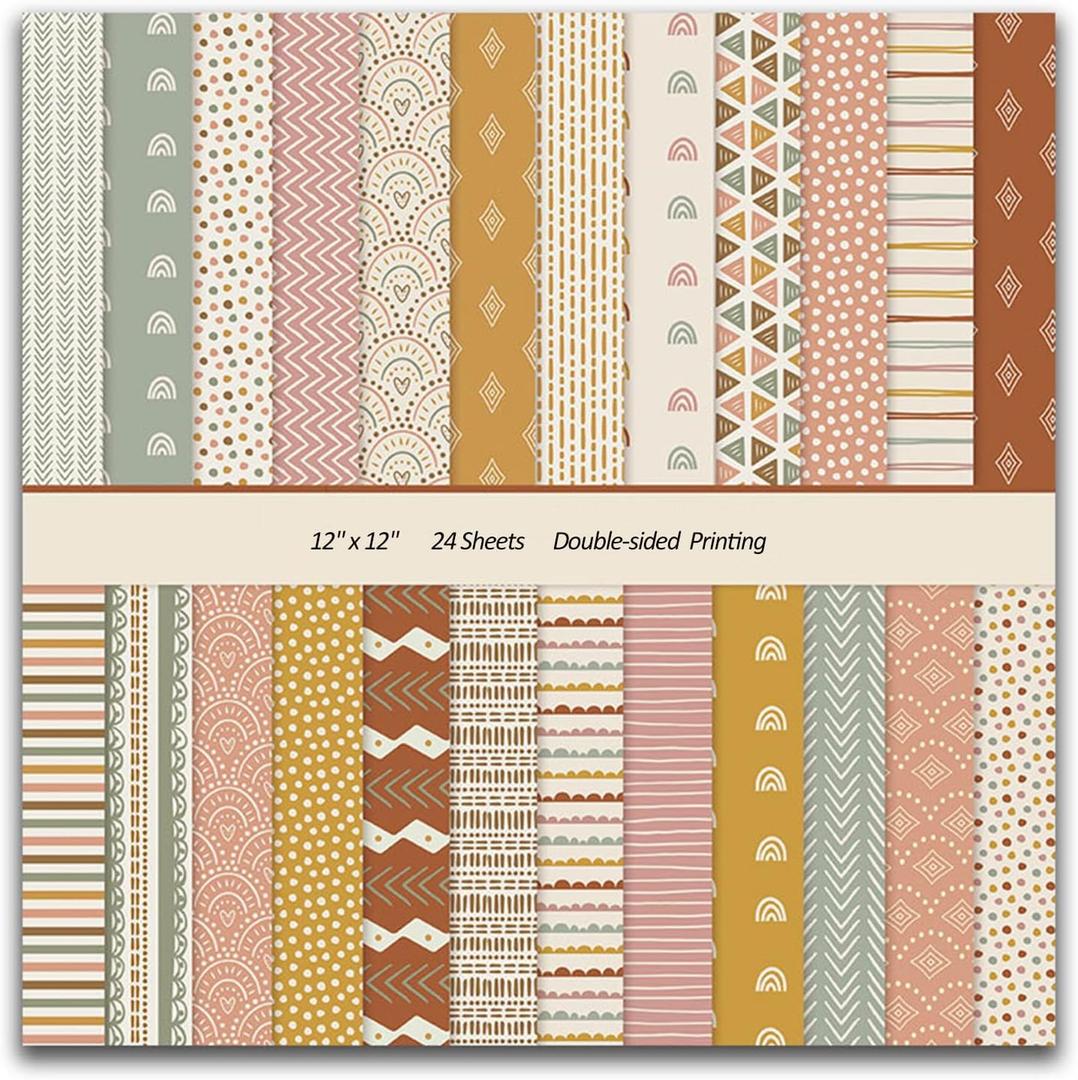 12x12 Scrapbook Paper Pads 24 Sheets Double-Sided Decorative Craft Paper, MIATTCLD Vintage Cardstock Papers Colored Patterned Papers Pack