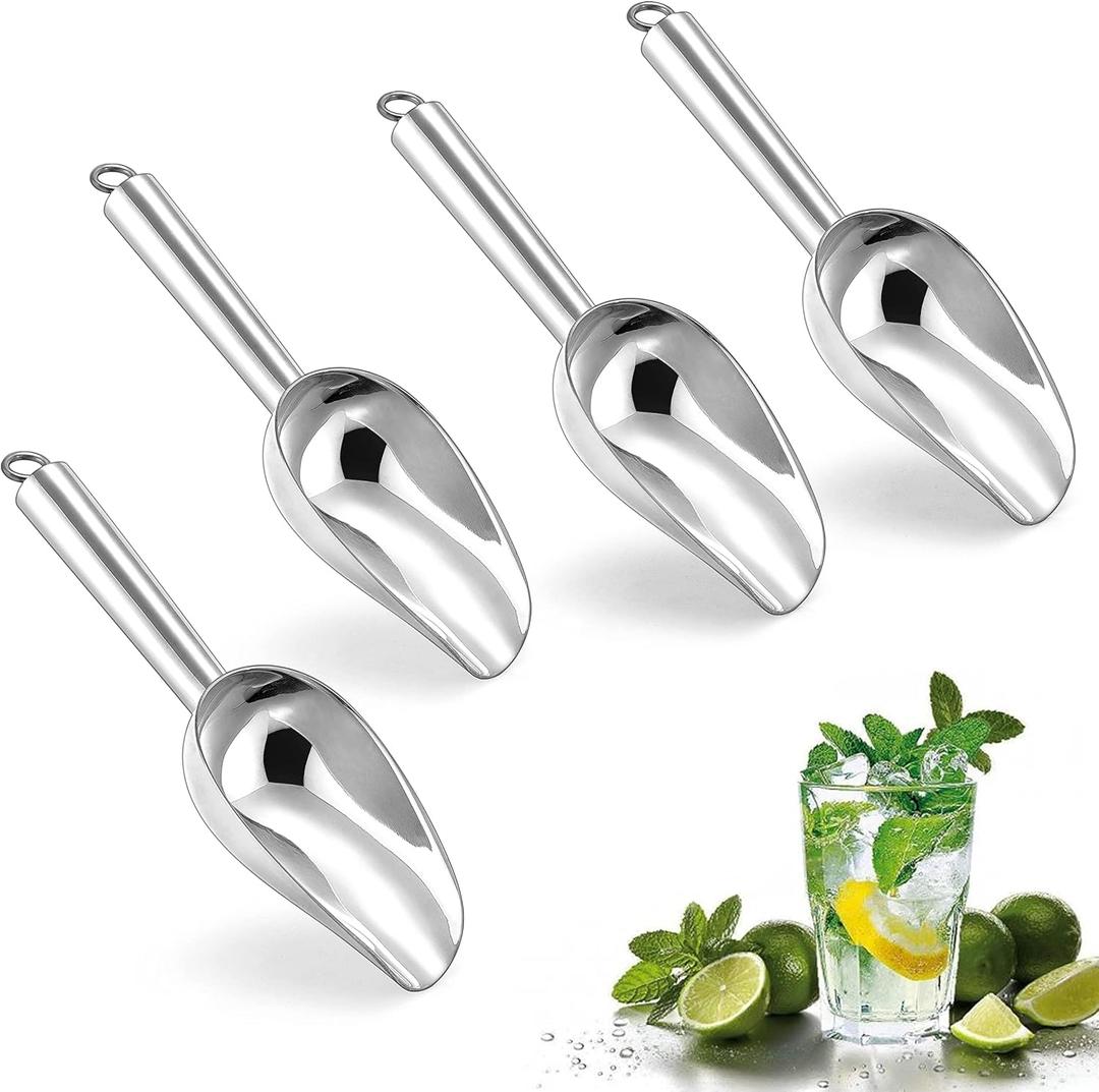 Herogo 3oz Mini ice Scoop Set of 4, Small Stainless Steel Scooper for Candy/Flour/Bean/Pet Food/ Ice Cube, Metal Utility Scoops for Kitchen Bar Party Wedding, Dishwasher Safe & Heavy Duty (Silver)