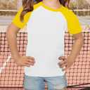 Topstype Girls' Soft Raglan Short Sleeve Summer T Shirts Crew Neck 5-14 Years (White and Yellow)